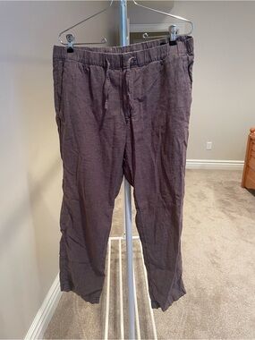 H&M Men's Linen-Blend Drawstring Pants in Dark Brown